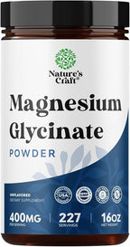 Potent Magnesium Glycinate Powder 400mg - Calm Magnesium Powder Bulk for Muscle Relax, Calm & Sleep Support for Adults - Glycinate Mag Soothe Vegan & Non-GMO Supplement - 1 Pack