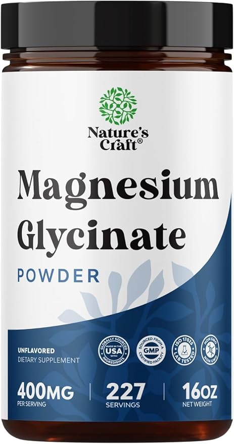 Potent Magnesium Glycinate Powder 400mg - Calm Magnesium Powder Bulk for Muscle Relax, Calm & Sleep Support for Adults - Glycinate Mag Soothe Vegan & Non-GMO Supplement - 1 Pack