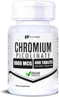 HealthFare Chromium Picolinate 1000mcg | 400 Vegan Tablets | High Absorption Mineral Supplement | Supports Healthy Sugar Metabolism & Nutrient Absorption | Non-GMO, Gluten-Free | Made in USA