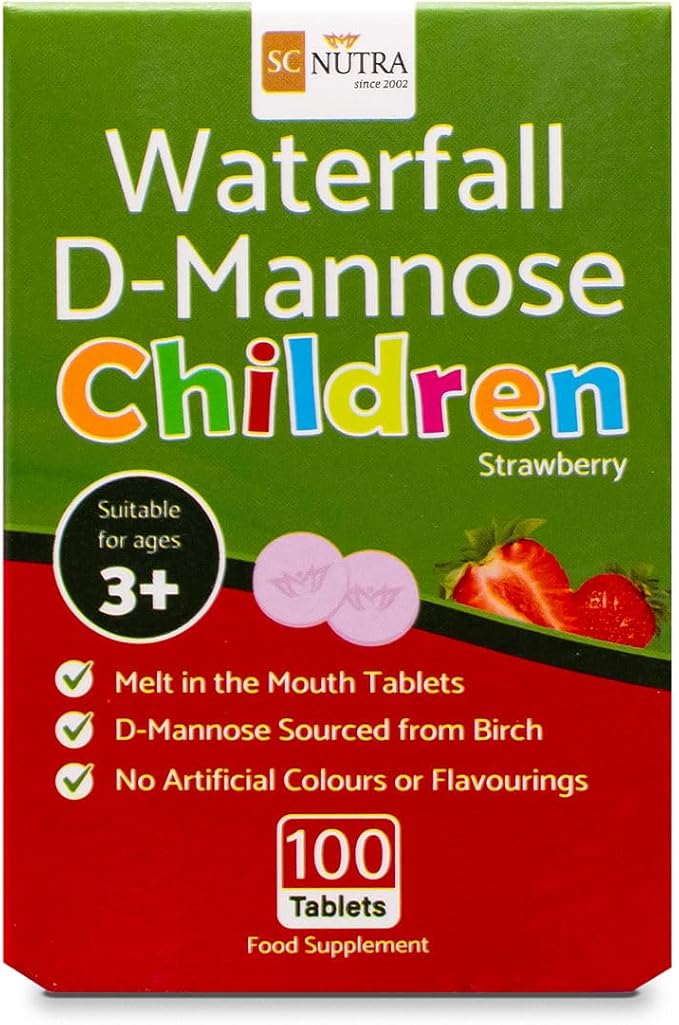Waterfall D-Mannose Children Melt in the Mouth Tablets with a hint of Strawberry. Suitable for Boys & Girls, 3 Years + | 100 Count