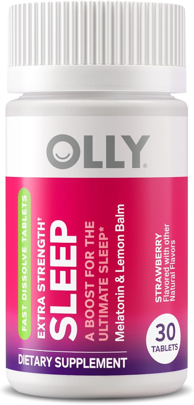 OLLY Extra Strength Sleep Fast Dissolve Tablets, 5mg Melatonin, Vegan, Strawberry - 30ct (Pack of 2)