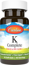 Carlson - K Complete, K1 & K2 as MK-4 & MK-7, Promotes Bone & Cardiovascular System Health, 45 Softgels
