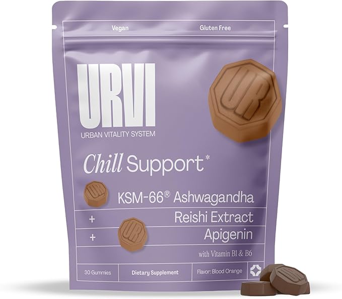URVI® Chill Gummies – 120mg Apigenin + KSM-66 Ashwagandha + Reishi Mushroom Extract – Relaxation & Stress Relief – Vegan, Gluten-Free – Blood Orange Flavor, 30 Count