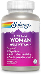 SOLARAY Once Daily Woman Multivitamin with Iron, Cellular Energy, Digestion, Red Blood Cell Support, Multivitamin for Women w/Vitamin D, Vitamin B12, Prenatal Vitamins Support w/Folic Acid, 90 Serv