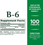 Nature's Bounty Vitamin B6 100mg Tablets - Supports Energy Metabolism & Nervous System Health, 100 Count (Pack of 3)