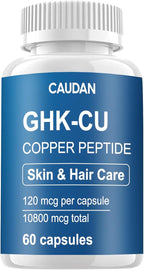 GHK-Cu Copper Peptide Supplement, 120mcg Vegan & Gluten-Free Delayed-Release Supplement Capsules for Skin & Hair - 60 ct