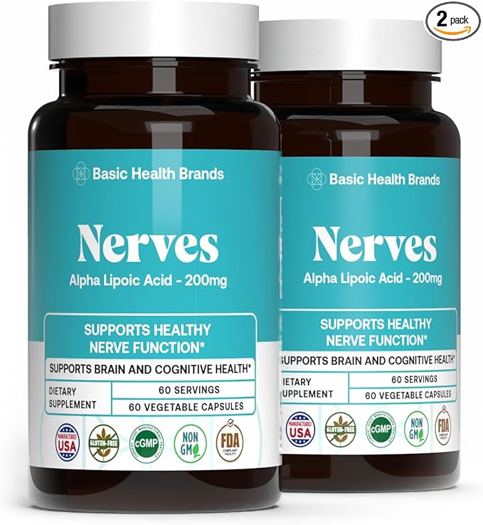 Basic Brands Alpha Lipoic Acid 200mg - Potent Antioxidant ALA Supplement for Healthy Nerve Function & Metabolism - 60 Capsules - 2-Pack