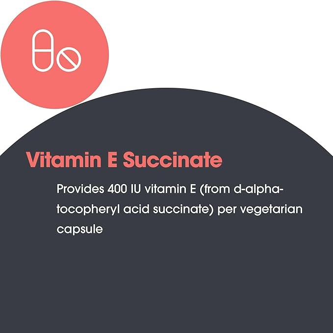 Nutricology Vitamin E Succinate - 400 IU d-Alpha-Tocopheryl Succinate - Antioxidant & Energy Support - Dry Powder Vegetarian Capsules - Hypoallergenic Formula - 100 Servings - 100 Capsules
