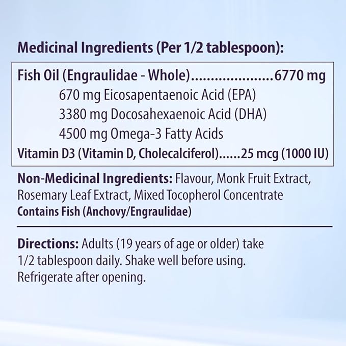 5X Ultimate Strength Omega 3 Fish Oil Liquid, Fish Oil Supplements with High DHA and EPA Omega3 Fatty Acids, High Potency Omega 3 with Vitamin D, 7.60 floz, Grape Flavor