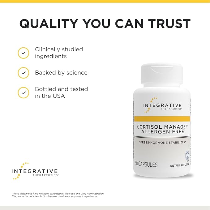 Integrative Therapeutics Cortisol Manager Allergen Free - Adrenal Health Support Supplement for Healthy Stress Response* - Vegan, Non-Dairy & Gluten-Free - 30 Capsules (15 Servings)