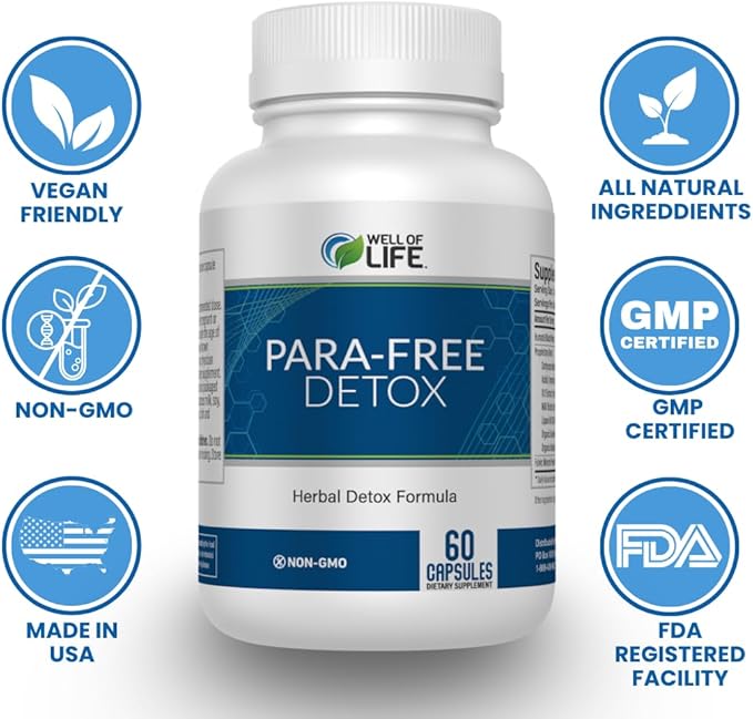 Well of Life para-Free Detox: Immune Support & Natural Detox Blend with Zinc, Black Walnut, Wormwood, Goldenseal, Cranberry & Garlic. Synergistic Formula for Overall Wellness: 90 V Capsules