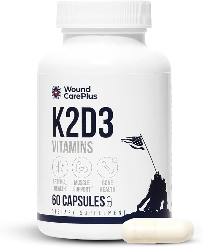 Wound Care Plus Vitamin K2 + D3 Supplement – Helps Maintain Healthy Bones, – Essential Vitamins for Cardiovascular & Skin Wellness – 60 Capsules – Non-GMO, Gluten-Free