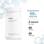 Supersmart - Fisetin 500mg per Day (Easy-to-Take) - 98% Pure Fisetin Supplement - Highly Bioavailable Polyphenol - Potent Senolytic Activator | Non-GMO & Gluten Free - 60 Tablets