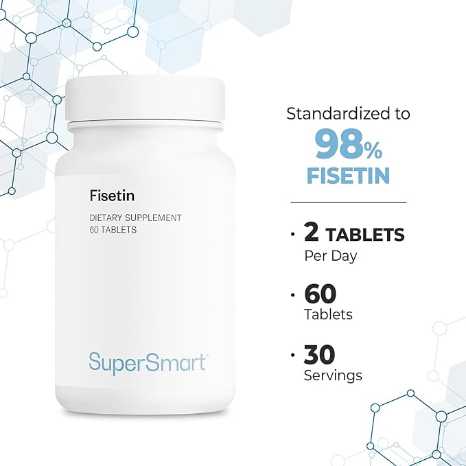 Supersmart - Fisetin 500mg per Day (Easy-to-Take) - 98% Pure Fisetin Supplement - Highly Bioavailable Polyphenol - Potent Senolytic Activator | Non-GMO & Gluten Free - 60 Tablets