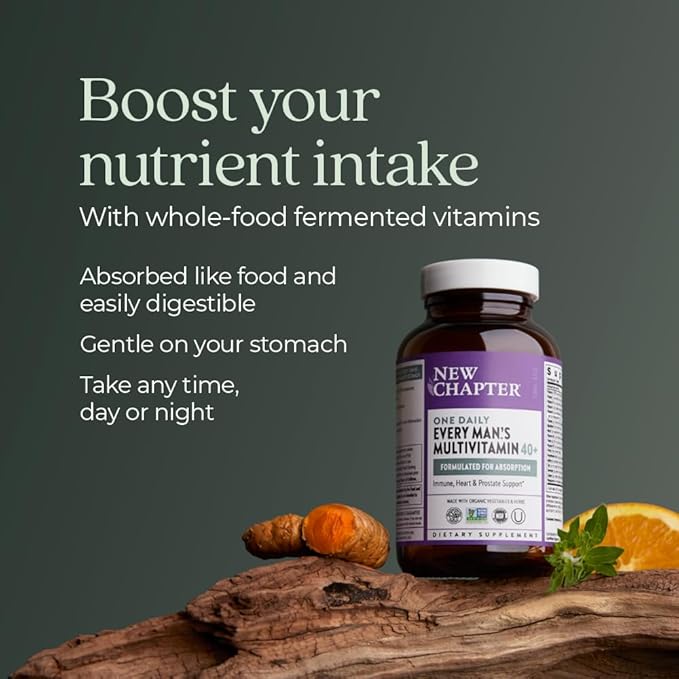 New Chapter Men’s Multivitamin 40+, Extra B6 & B12, D3, Vitamin C & Zinc, Immune, Heart, Cellular Energy, and Brain Health, Gentle on The Stomach, One Daily, Non-GMO, Gluten-Free, 72 Tablets