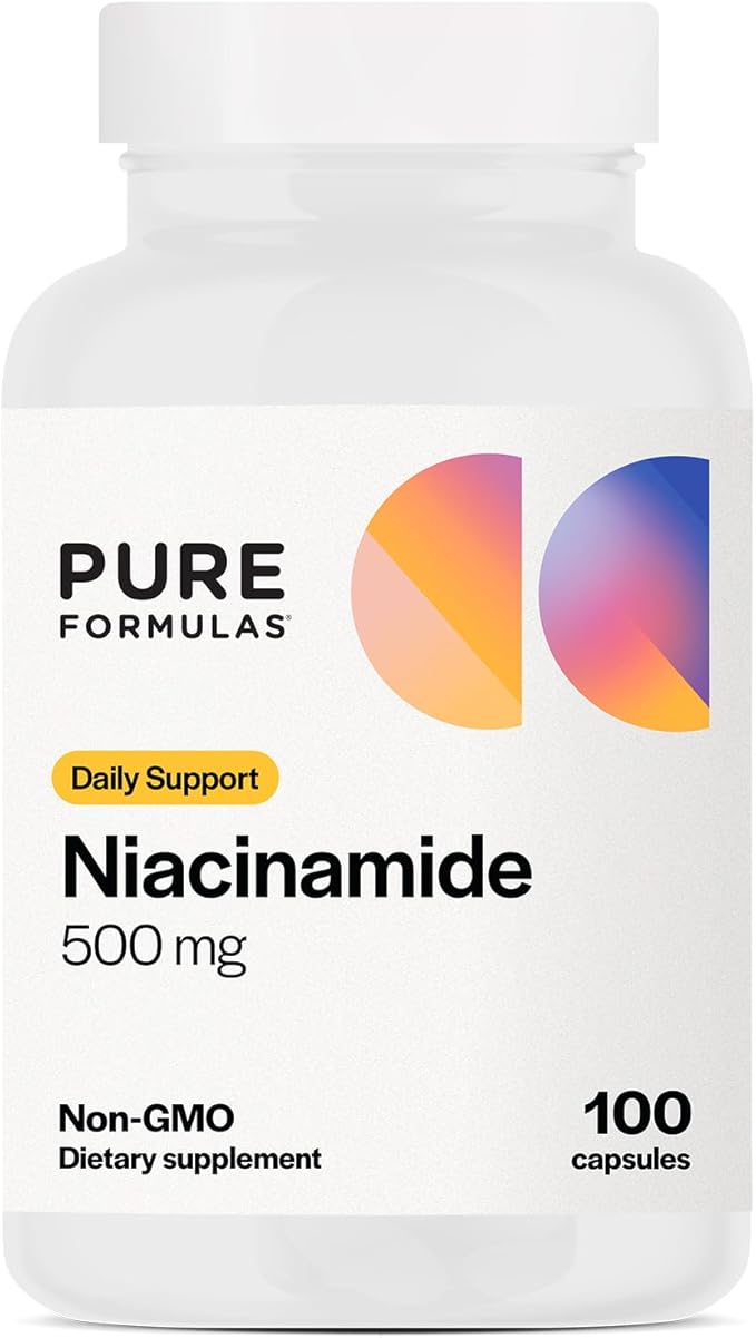 PureFormulas Niacinamide 500 mg - 100 Capsules, High Potency Vitamin B3 Supplement Flush Free, Supports Skin Health, Energy Production & Cellular Function, Non Flushing Form of Niacin