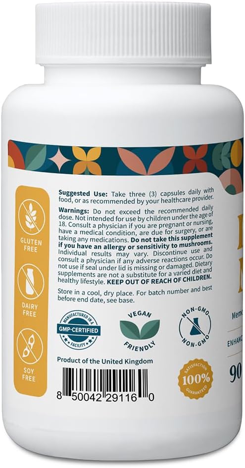 Pattern Wellness Lion’s Mane Mushroom – Supplement Capsules for Cognitive & Focus Support – Enhanced Absorption – 90 Vegan Capsules