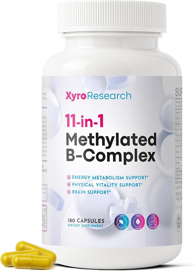 Methylated B-Complex Vitamins - Complete Bioactive Methyl B-Vitamins B12 B6 B9 5-MTHF for Energy Heart Brain & Methylation - Women Men Bio Active Nutrients MTHFR Multivitamins Support