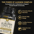 Premium Albumin Complex - Egg White & Whey Protein Blend with Royal Jelly & Essential Amino Acids - Daily Muscle Recovery & Nutrition Supplement - 200 Tablets