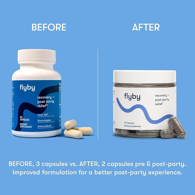Flyby Recovery Supplement - All The Hang, Without The Over!™ - with Milk Thistle, Vitamin C, Activated Charcoal, and Apple Cider Vinegar - Pre & Post Drinking Formula (120 Count)