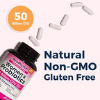 NewRhythm Women's Probiotics, Organic Cranberry, 50 Billion CFU 18 Strains, Probiotics with Prebiotics, Support Digestive Health, No Refrigeration Needed, Non-GMO, No Soy, 60 Vegan Capsules, No Dairy