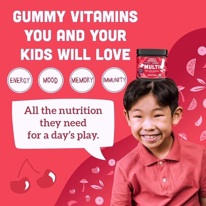 Llama Naturals Kids Multivitamin Gummies | Real Fruit, No Added Sugar Cane | Organic Vegan Toddler Whole Food Vitamins | Vitamin D, C & Beta Carotene Gummy Supplement | Cherry 180 Ct (2-3 Months)