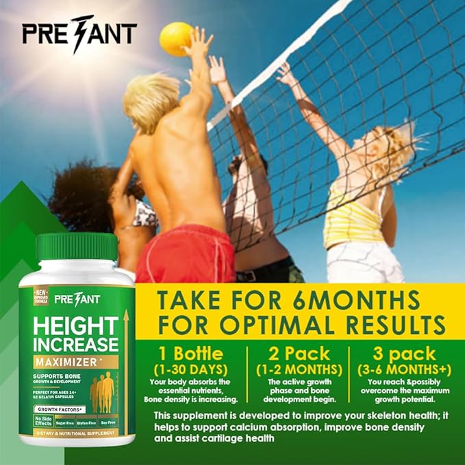 PRETANT-Growth Capsules to Grow Taller - Height Increase Maximizer with Calcium for Bone Strength -Natural Get Taller Supplement - Dietary Edible Healthcare Fitness