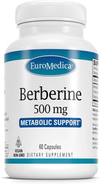 EuroMedica Berberine 500 mg - Brain & Liver Health Support Supplement - Dietary Supplement with Indian Barberry Root Extract - Vegan Capsules for Metabolic Health Support - 60 Capsules