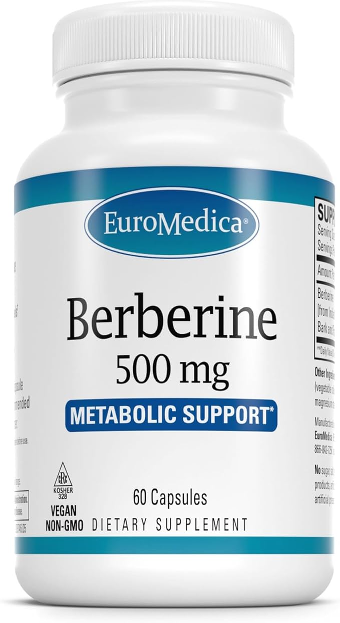 EuroMedica Berberine 500 mg - Brain & Liver Health Support Supplement - Dietary Supplement with Indian Barberry Root Extract - Vegan Capsules for Metabolic Health Support - 60 Capsules