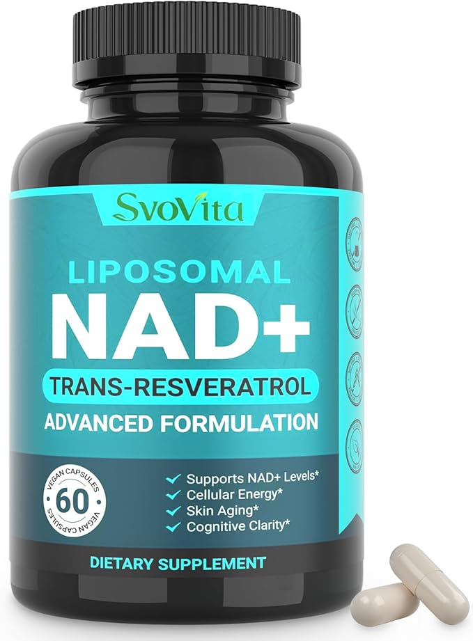 NAD Supplement 500mg, Liposomal NAD+ Supplement with Trans-Resveratrol for Women & Men, Vegan Non-GMO, 60 Capsules