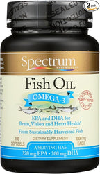 Spectrum Essentials Spectrum Fish Oil, 1000 mg, 100 SoftGels, From Sustainably Harvested Fish, (Pack of 2)