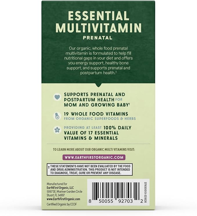Prenatal Once Daily Multivitamin for Women for Conception, Pregnancy, Postpartum & Breastfeeding, Folate, Iron & Organic Whole Food Blend, Vegan, 60 Count