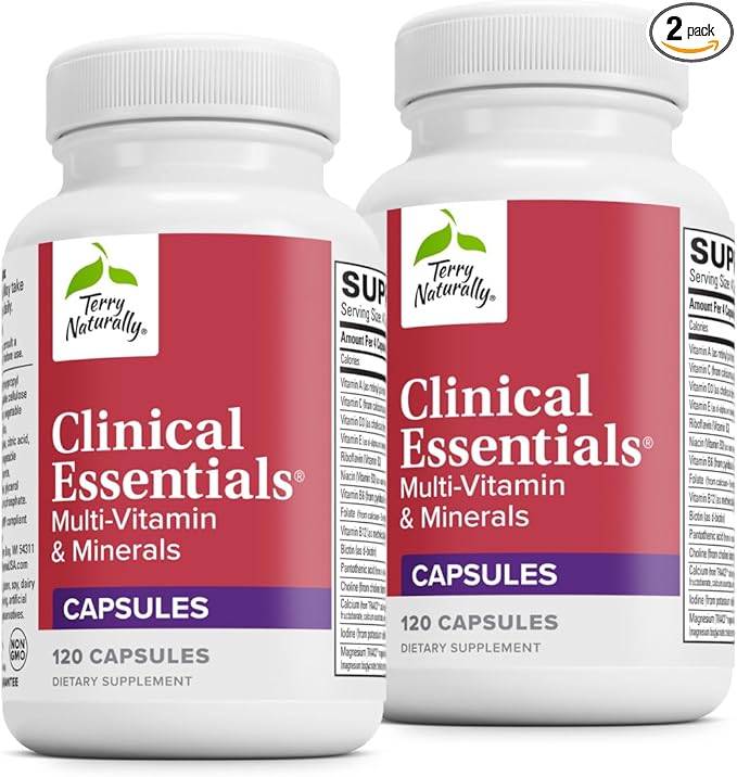 Terry Naturally Clinical Essentials - Supplement to Aid Bone, Cardiovascular & Immune Health - Supplement with Chelated Minerals - Supplement with B-Vitamins & Vitamin C - 120 Capsules (Pack of 2)
