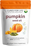 Pumpkin Seed Oil with Saw Palmetto – 3000mg Per Serving, 300 Softgels | Cold Pressed Virgin Oil | Supports Prostate, Bladder, Urinary & Hair Health | Non-GMO