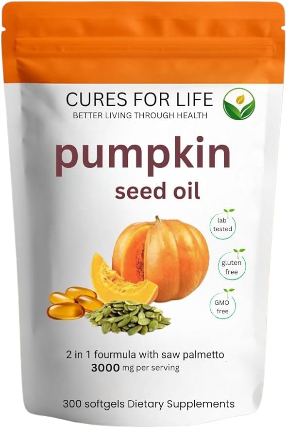 Pumpkin Seed Oil with Saw Palmetto – 3000mg Per Serving, 300 Softgels | Cold Pressed Virgin Oil | Supports Prostate, Bladder, Urinary & Hair Health | Non-GMO