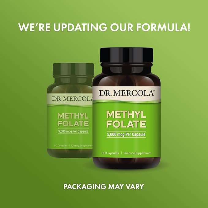 Dr. Mercola Methyl Folate - Supports Detoxification & Cellular Health - 5-MTHF Folate - Bioavailable Formula - 5 mg - 30 Capsules