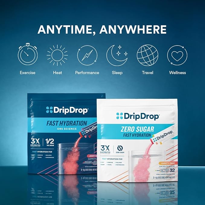DripDrop Hydration Packets - Lemon - Single Serve Electrolytes Powder Drink Mix - Non-GMO, Gluten Free, Vegan - 32 Sticks