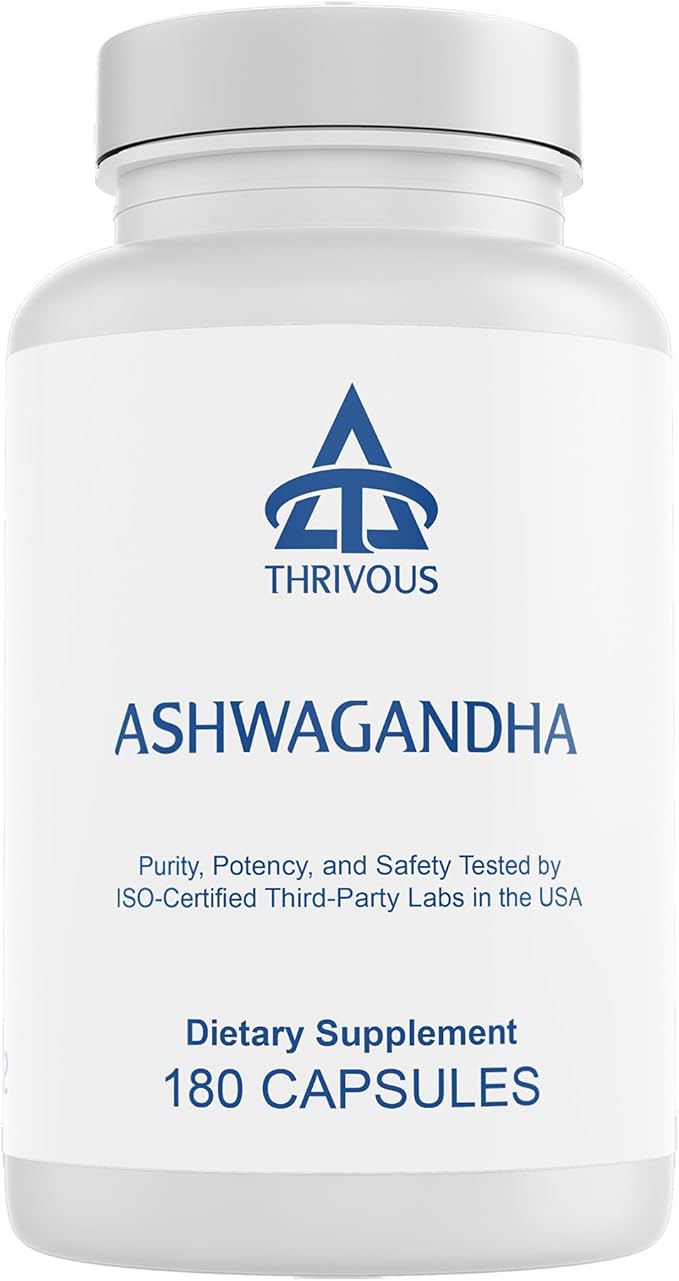 Thrivous Ashwagandha Root Extract, 300 mg KSM-66 with 5% Withanolide, 180 Capsules, Third-Party Tested Dietary Supplement