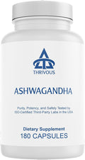 Thrivous Ashwagandha Root Extract, 300 mg KSM-66 with 5% Withanolide, 180 Capsules, Third-Party Tested Dietary Supplement