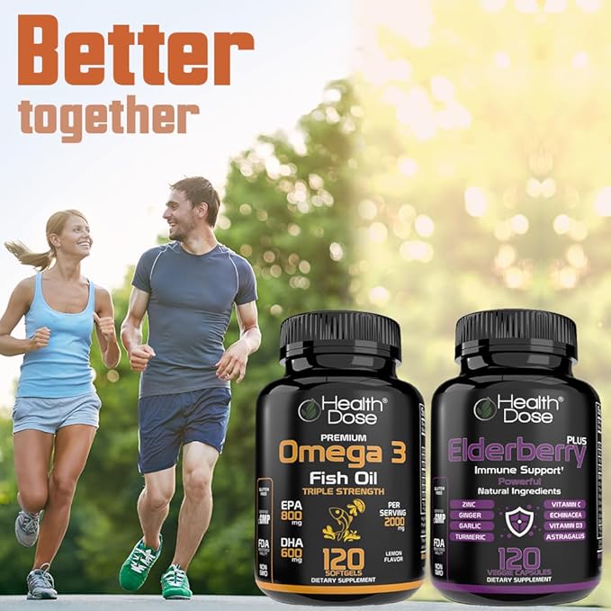 Health Dose Omega 3 Fish Oil – Lemon-Flavored Softgels with EPA & DHA for Brain, Heart, and Wellness Support – Easy-to-Digest, No Fish Burps – 120 Softgels, Pack of 2
