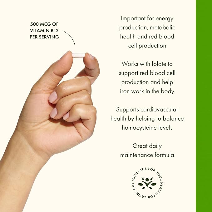 Swanson Vitamin B12 Cyanocobalamin Energy and Nervous System Supplement for Adults Seeking Metabolic and Heart Health Support - 500 mcg (250 Vegan Capsules)