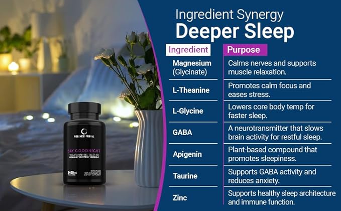 Melatonin Free Sleep Aid Supplement for Longer, Restful Sleep & Stress Relief w/Magnesium, GABA, L-Glycine, L-Theanine, Apigenin, Taurine & Zinc (180 Vegan Capsules) (2)