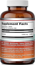 Amazing Formulas Folic Acid 5000 Mcg per Serving | Tablets Supplement | Non-GMO | Gluten-Free | Made in USA (1 Pack | 240 Count)