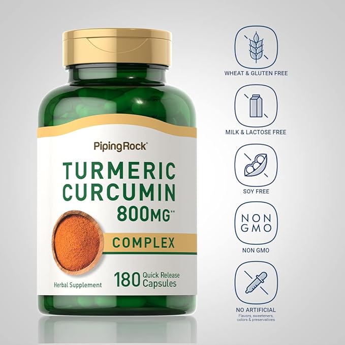 Piping Rock Turmeric Curcumin Supplement | 180 Capsules | Herbal Extract Complex | Non-GMO, Gluten Free
