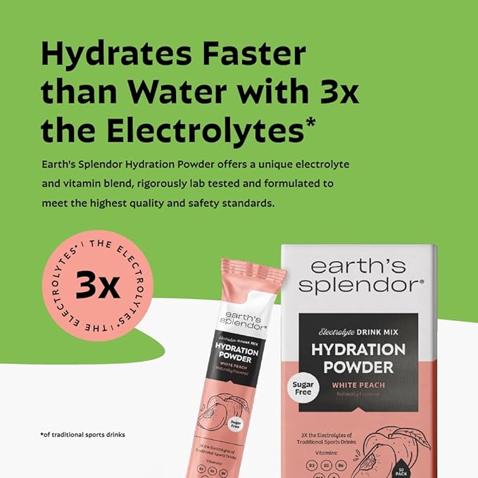 Earth's Splendor Electrolytes Powder Packets Sugar Free White Peach Hydration Sticks with Essential Vitamins for Energy & Sports Performance Travel-Friendly Single-Serve Packets for Daily Use 10 Pack