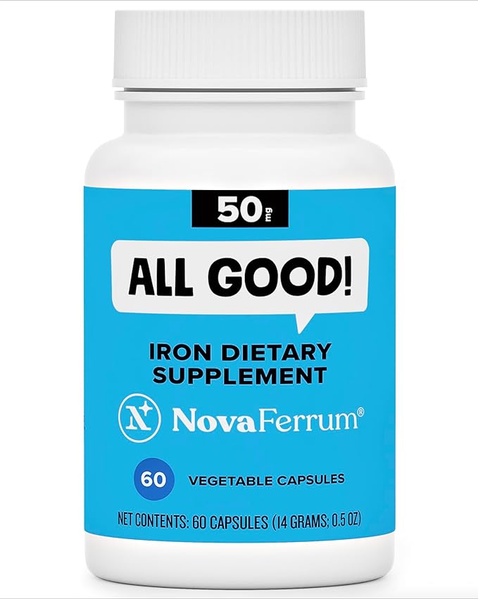 NovaFerrum All Good | Iron Capsule Supplements for Adults | Anemia | 50mg of Iron | 60 Servings | Sugar Free