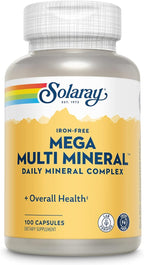 SOLARAY Mega Multi Mineral, Iron Free - Daily Mineral Supplement w/Trace Minerals, Electrolytes, Calcium, Magnesium, Zinc, Selenium, Boron - Cellular Energy, Immune Support, 60-Day Guarantee, 25 Serv