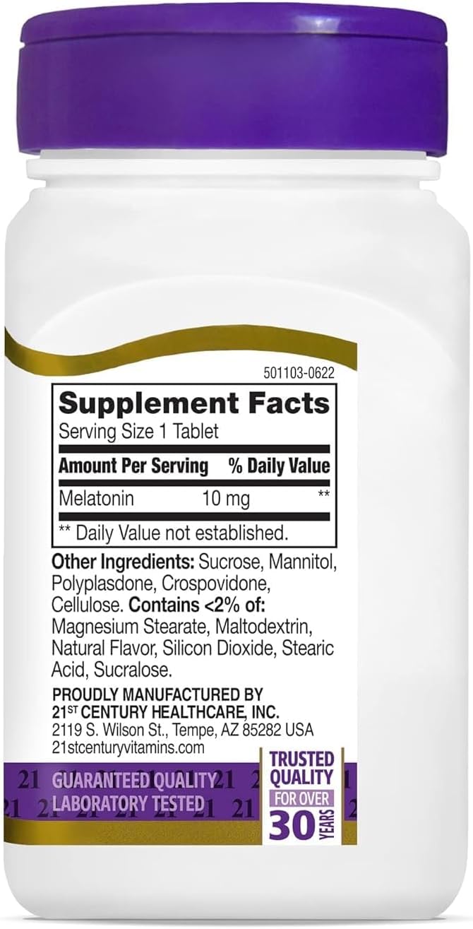 21st Century, Melatonin Quick Dissolve Tablets 10 mg, White, Cherry, 120 Count (Pack of 2)