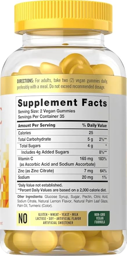 Carlyle Vitamin C and Zinc Gummies | 70 Count | Lemon Flavor | Vegan, Non-GMO, and Gluten Free Supplement