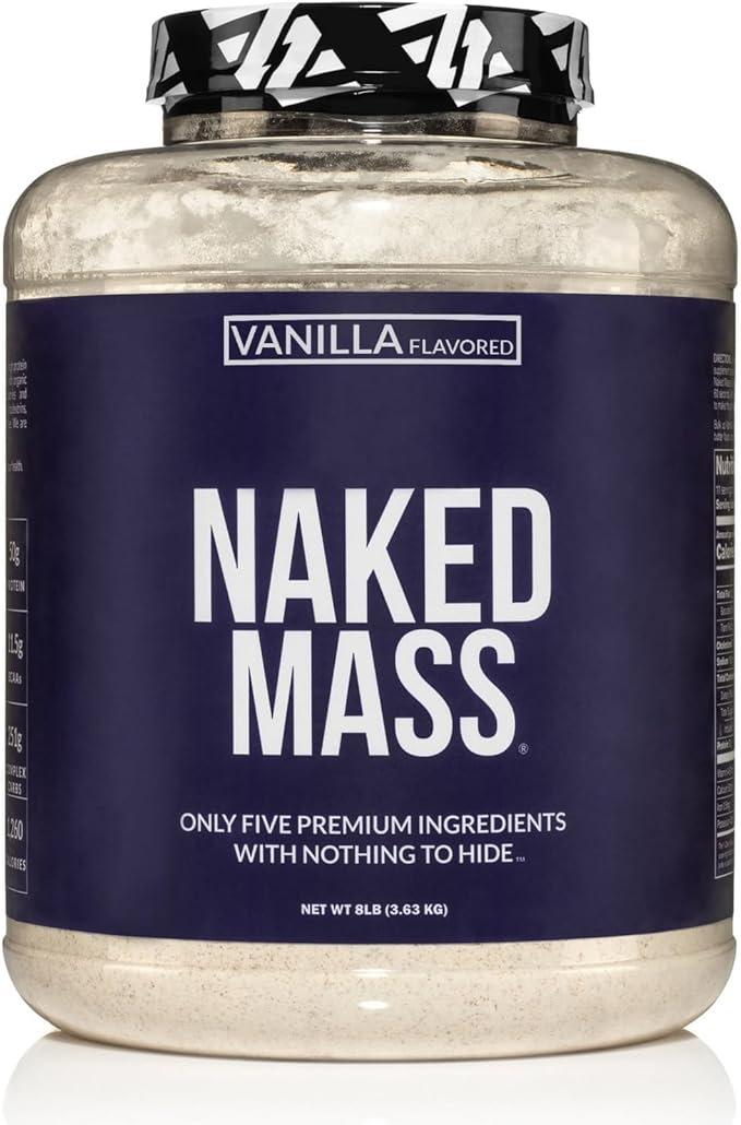 NAKED Vanilla Mass - All Natural Vanilla Weight Gainer Protein Powder - 8lb Bulk, NSF Certified, GMO Free, Gluten Free & Soy Free, No Artificial Ingredients - 1,260 Calories - 11 Servings